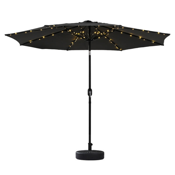 Instahut Outdoor Umbrella 2.9m Market Umbrella with Base String Light Black Awezingly