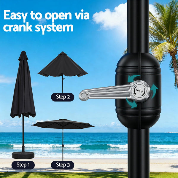 Instahut Outdoor Umbrella 2.9m Market Umbrella with Base String Light Black Awezingly
