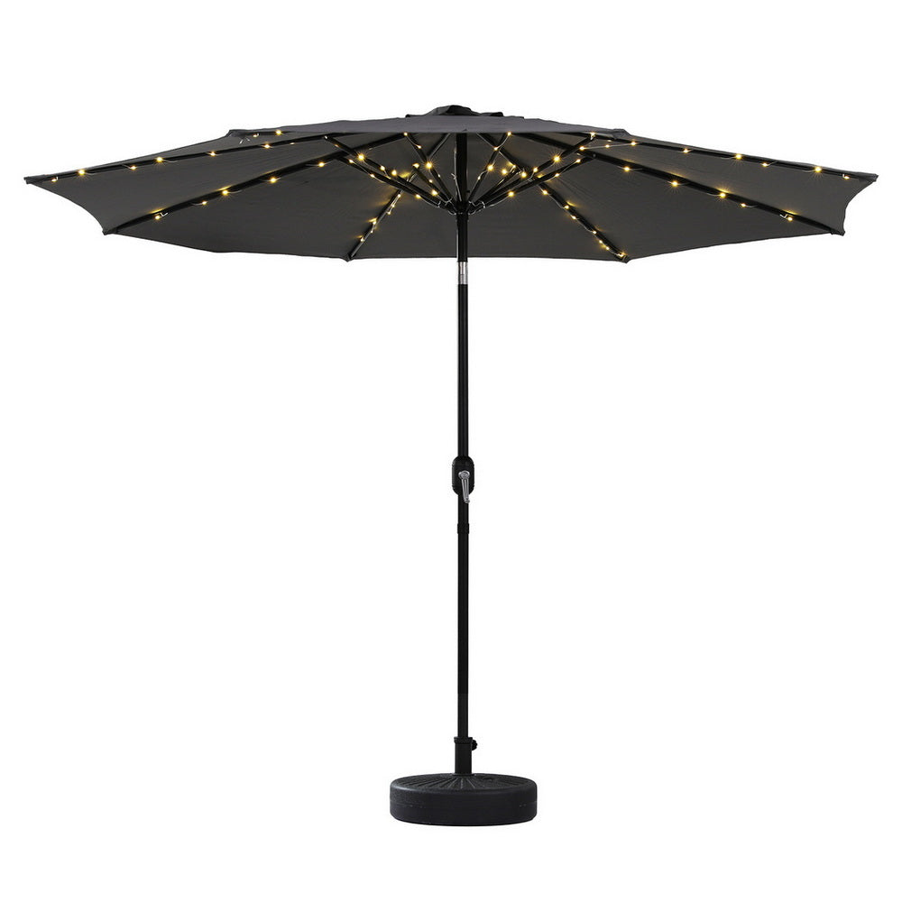 Instahut Outdoor Umbrella 2.9m Market Umbrella with String Light Tilt Charcoal Shade Awezingly