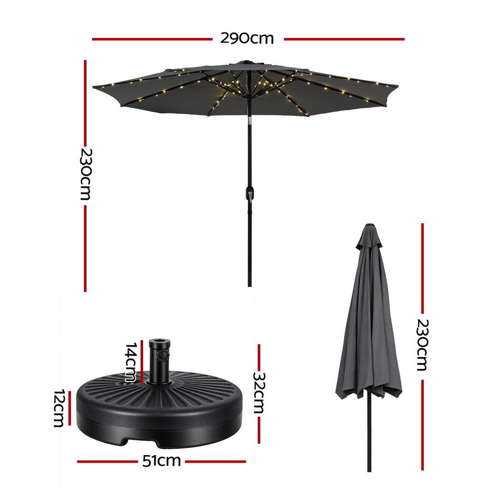 Instahut Outdoor Umbrella 2.9m Market Umbrella with String Light Tilt Charcoal Shade Awezingly