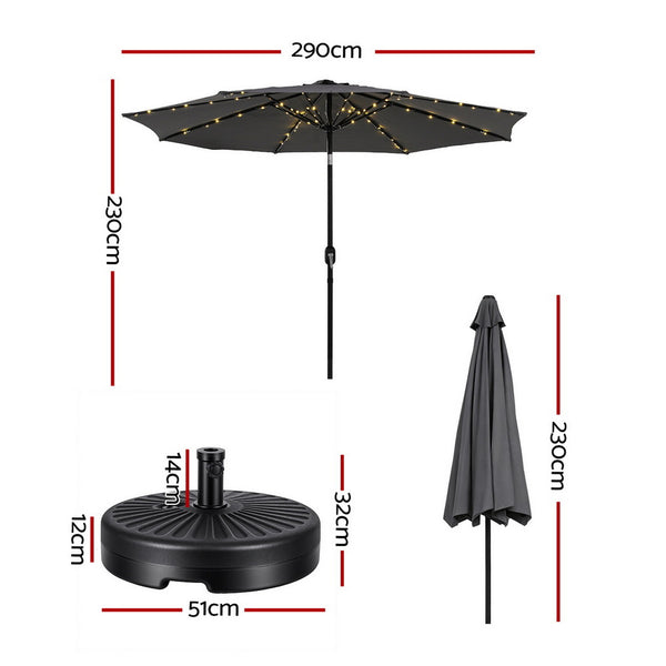 Instahut Outdoor Umbrella 2.9m Market Umbrella with String Light Tilt Charcoal Shade Awezingly