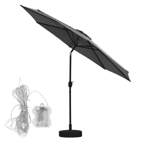 Instahut Outdoor Umbrella 2.9m Market Umbrella with String Light Tilt Charcoal Shade Awezingly
