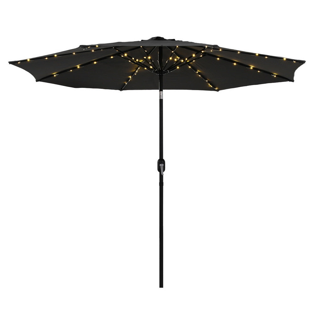 Instahut Outdoor Umbrella 2.9m Market Umbrella with String Light Tilt Black Awezingly