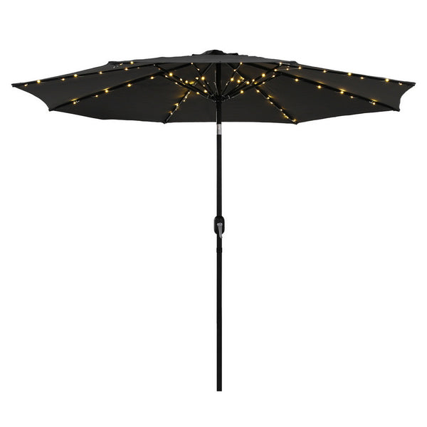 Instahut Outdoor Umbrella 2.9m Market Umbrella with String Light Tilt Black Awezingly