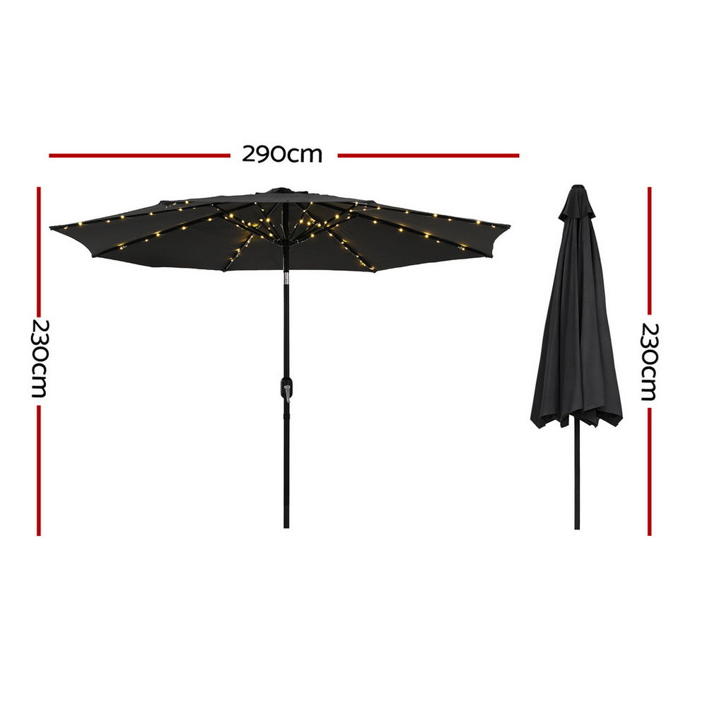 Instahut Outdoor Umbrella 2.9m Market Umbrella with String Light Tilt Black Awezingly