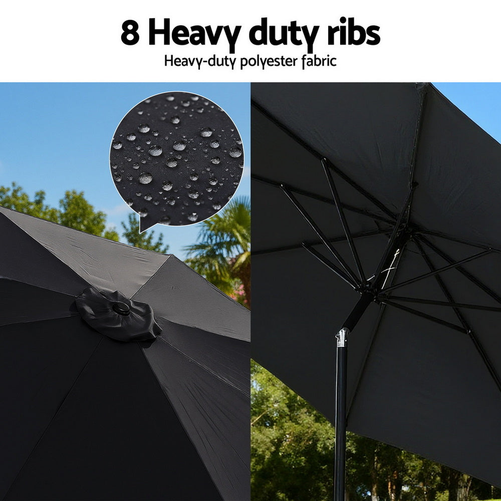 Instahut Outdoor Umbrella 2.9m Market Umbrella with String Light Tilt Black Awezingly