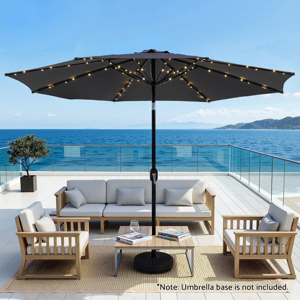 Instahut Outdoor Umbrella 2.9m Market Umbrella with String Light Tilt Charcoal Shade Awezingly