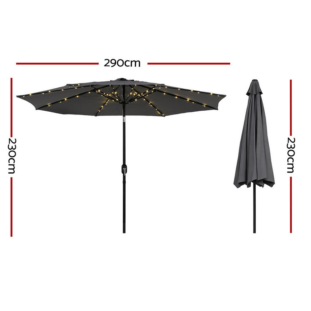 Instahut Outdoor Umbrella 2.9m Market Umbrella with String Light Tilt Charcoal Shade Awezingly