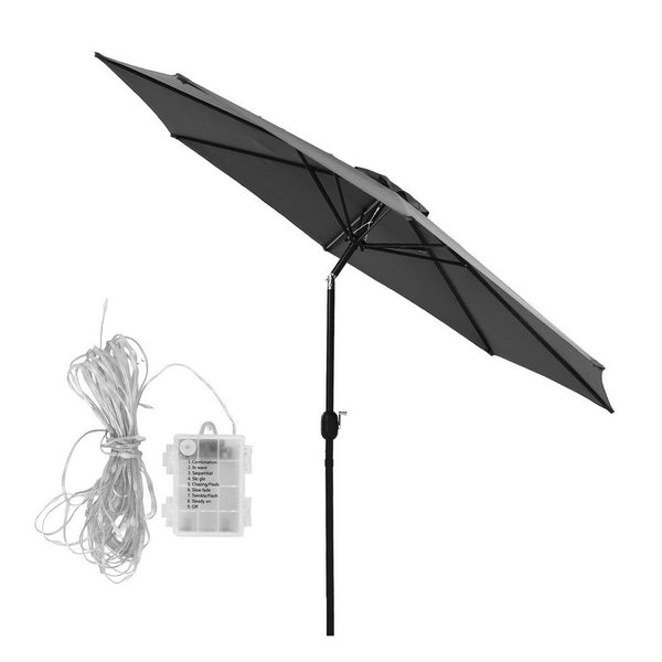 Instahut Outdoor Umbrella 2.9m Market Umbrella with String Light Tilt Charcoal Shade Awezingly