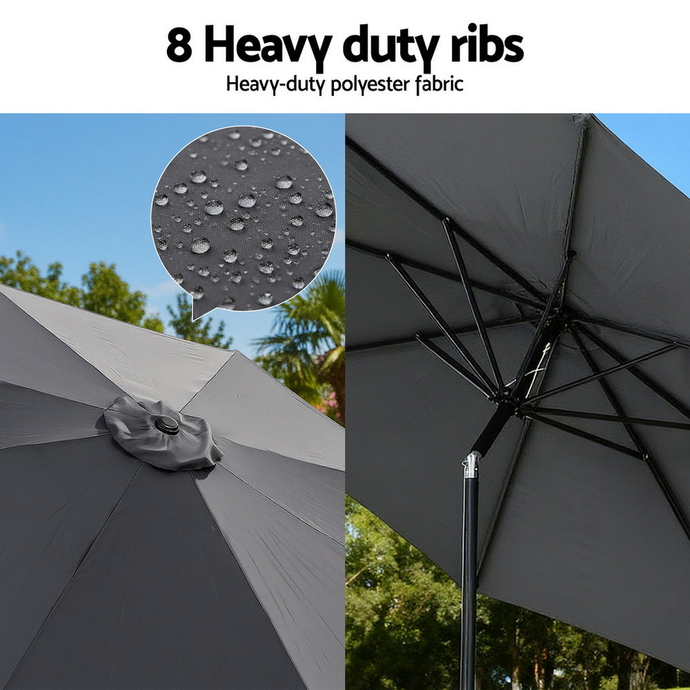 Instahut Outdoor Umbrella 2.9m Market Umbrella with String Light Tilt Charcoal Shade Awezingly