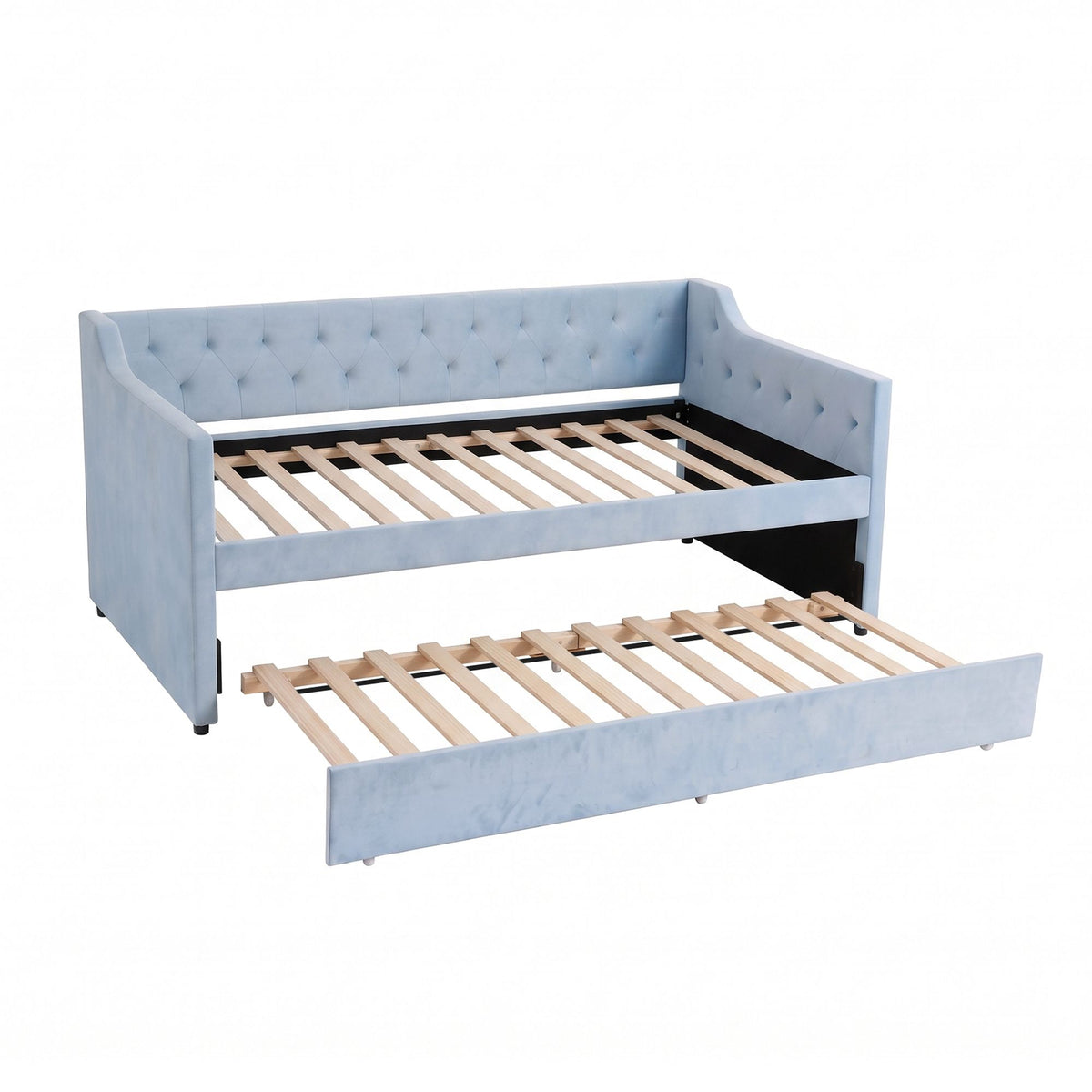 Artiss Single Buttonless Tufted Daybed Frame & Trundle, Blue Awezingly