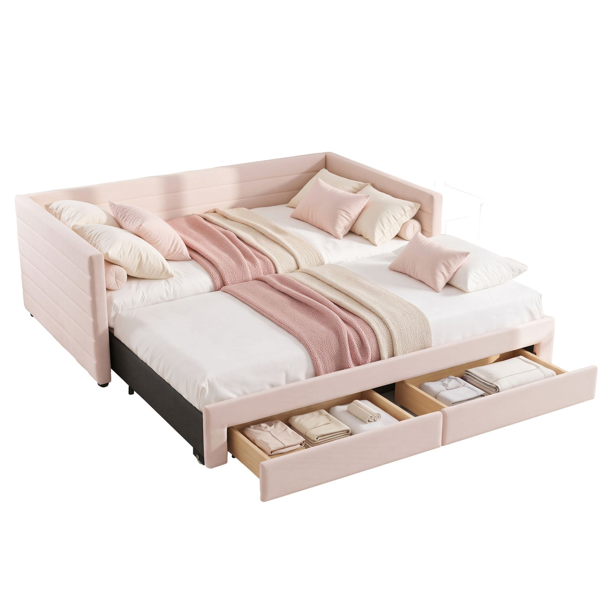 Artiss Single Extendable Daybed with 2 Storage Drawers, Pink Awezingly