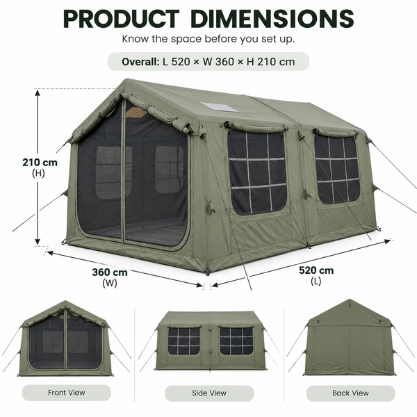 Weisshorn Inflatable Cabin Camping Tent Olive Green Mesh Entry 520x360cm Awezingly