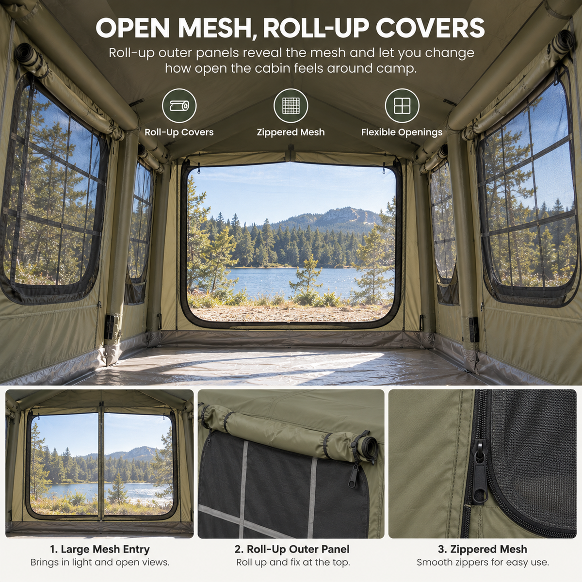 Weisshorn Inflatable Cabin Camping Tent Olive Green Mesh Entry 520x360cm Awezingly