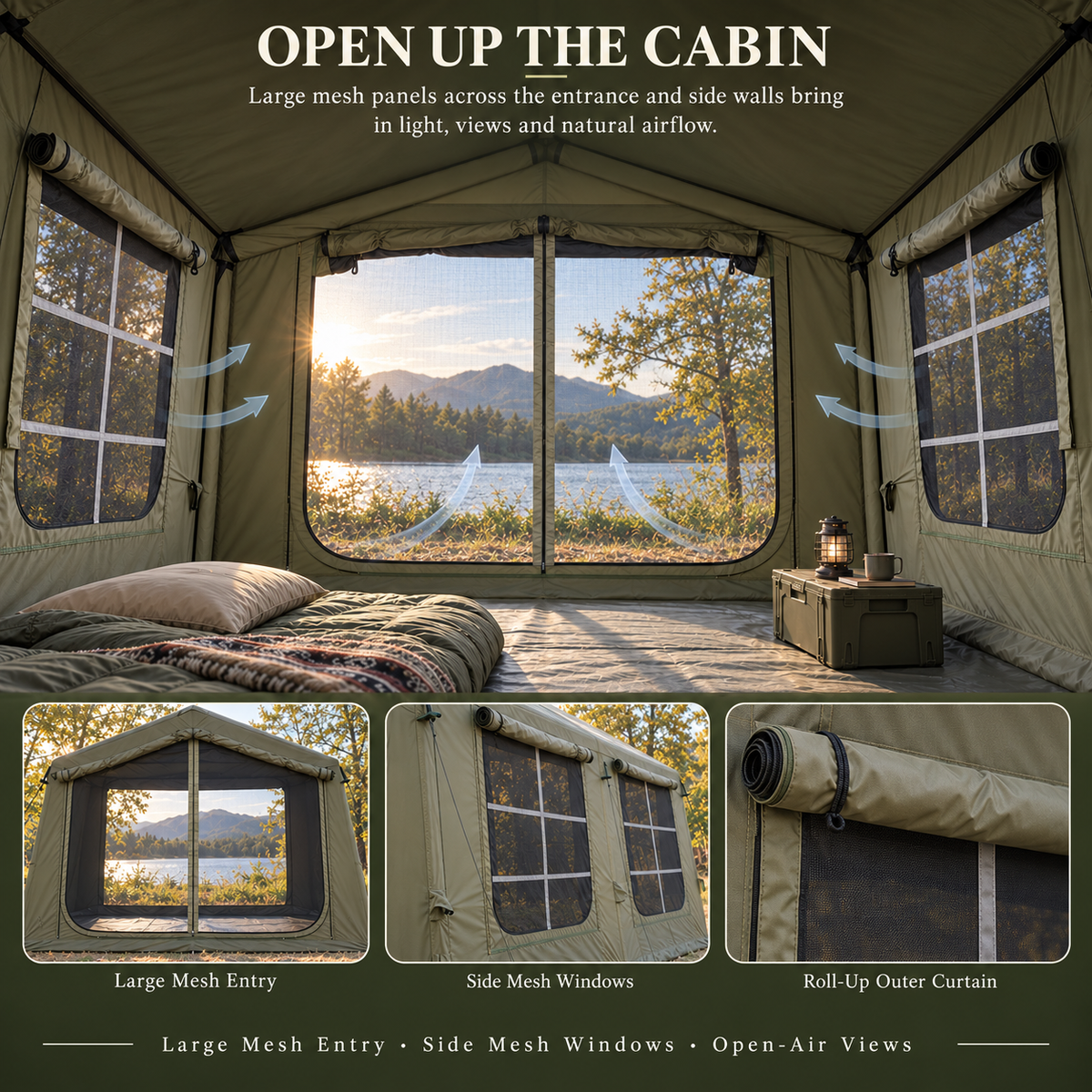 Weisshorn Inflatable Cabin Camping Tent Olive Green Mesh Entry 520x360cm Awezingly