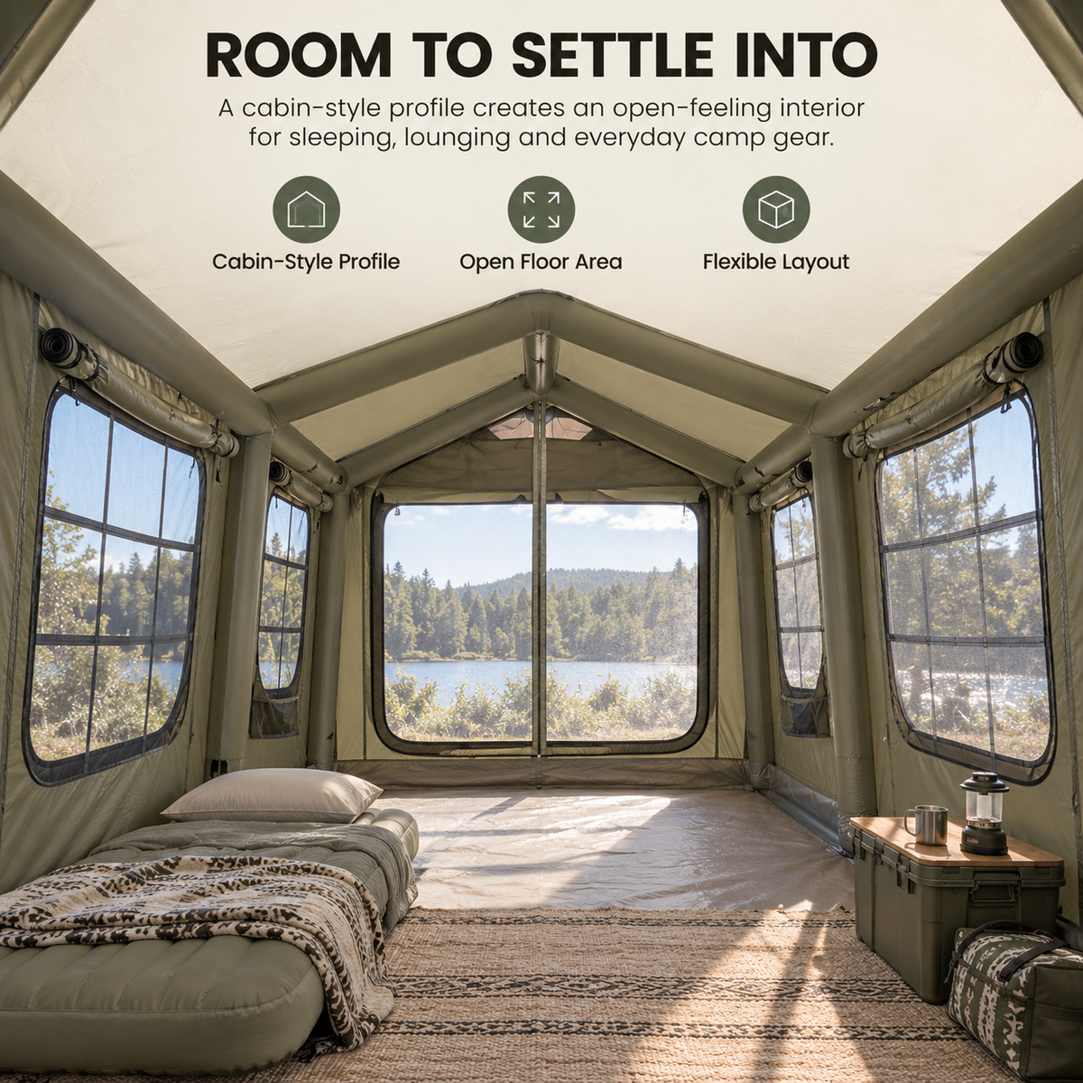 Weisshorn Inflatable Cabin Camping Tent Olive Green Mesh Entry 520x360cm Awezingly