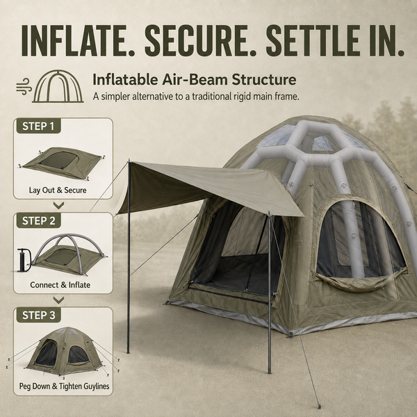 Weisshorn 4 Person Inflatable Camping Tent TC Canvas Sun Shade Rain-Ready Awezingly