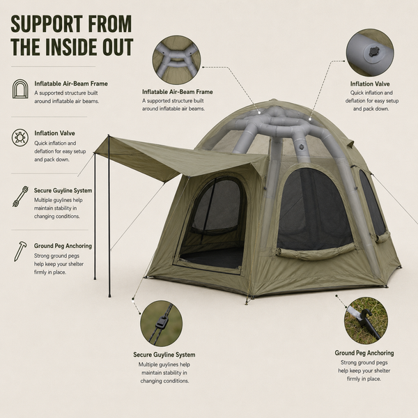 Weisshorn 4 Person Inflatable Camping Tent TC Canvas Sun Shade Rain-Ready Awezingly