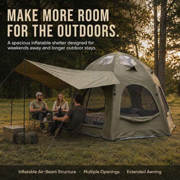 Weisshorn 4 Person Inflatable Camping Tent TC Canvas Sun Shade Rain-Ready Awezingly