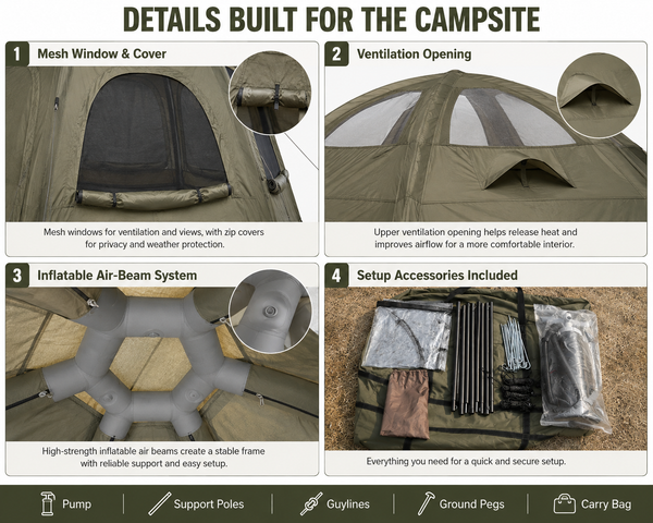 Weisshorn 4 Person Inflatable Camping Tent TC Canvas Sun Shade Rain-Ready Awezingly