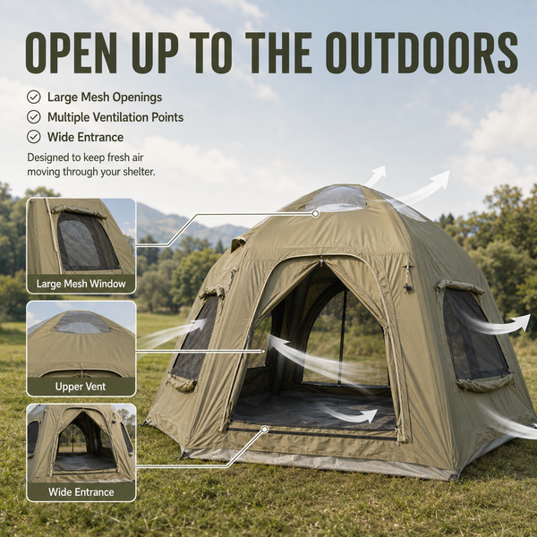 Weisshorn 4 Person Inflatable Camping Tent TC Canvas Sun Shade Rain-Ready Awezingly