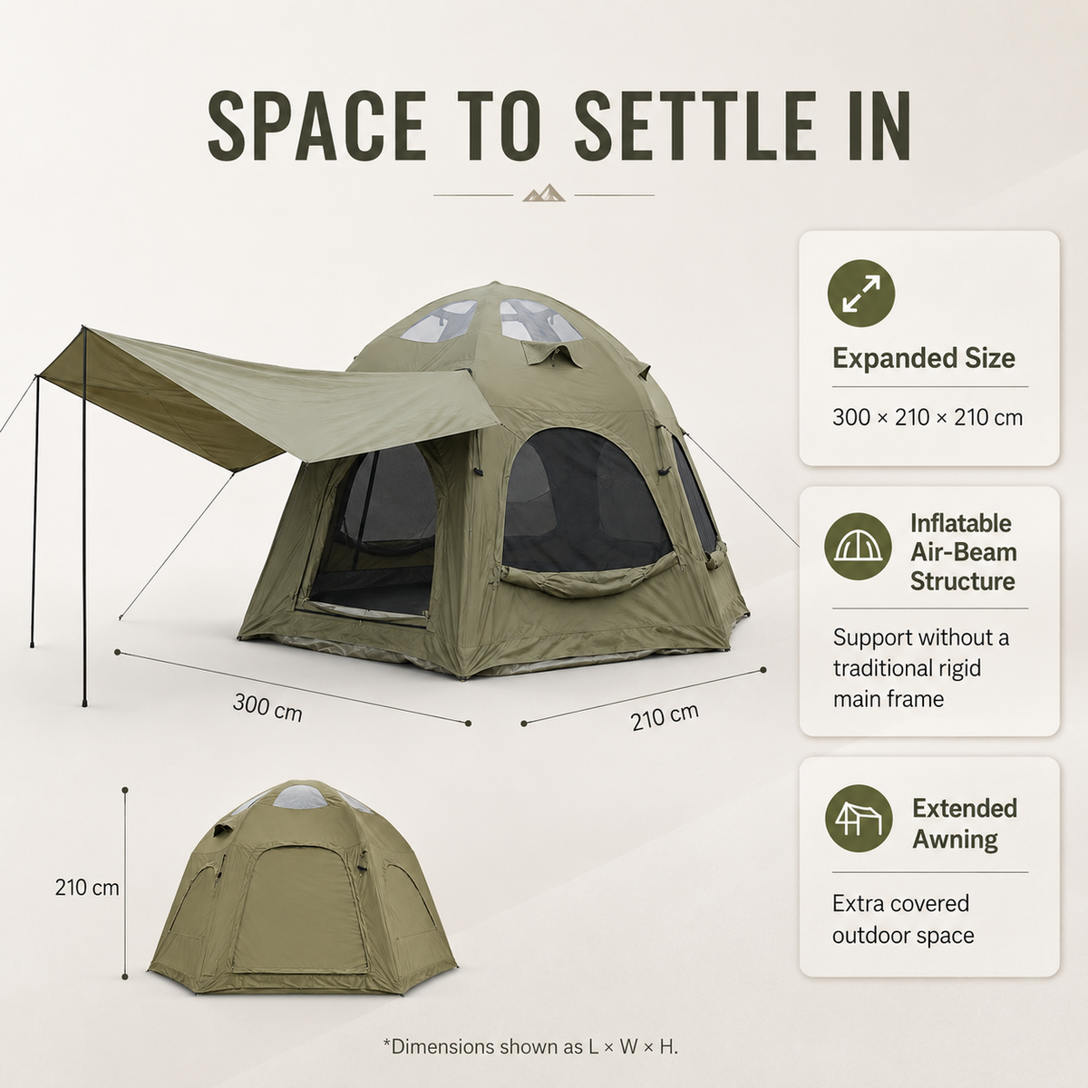 Weisshorn 4 Person Inflatable Camping Tent TC Canvas Sun Shade Rain-Ready Awezingly