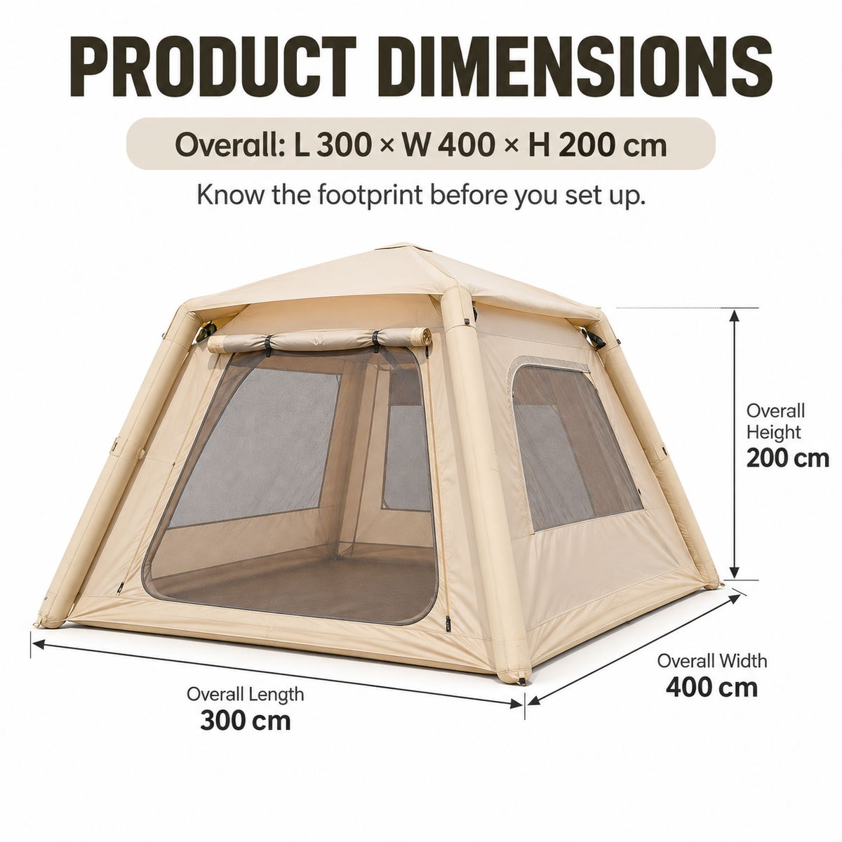Weisshorn Inflatable Camping Tent Dual End Doors Arched Windows 300x400cm Awezingly