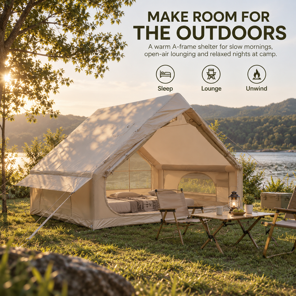 Weisshorn Inflatable A-Frame Camping Tent Large Outdoor Glamping Beige Awezingly
