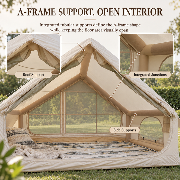 Weisshorn Inflatable A-Frame Camping Tent Large Outdoor Glamping Beige Awezingly