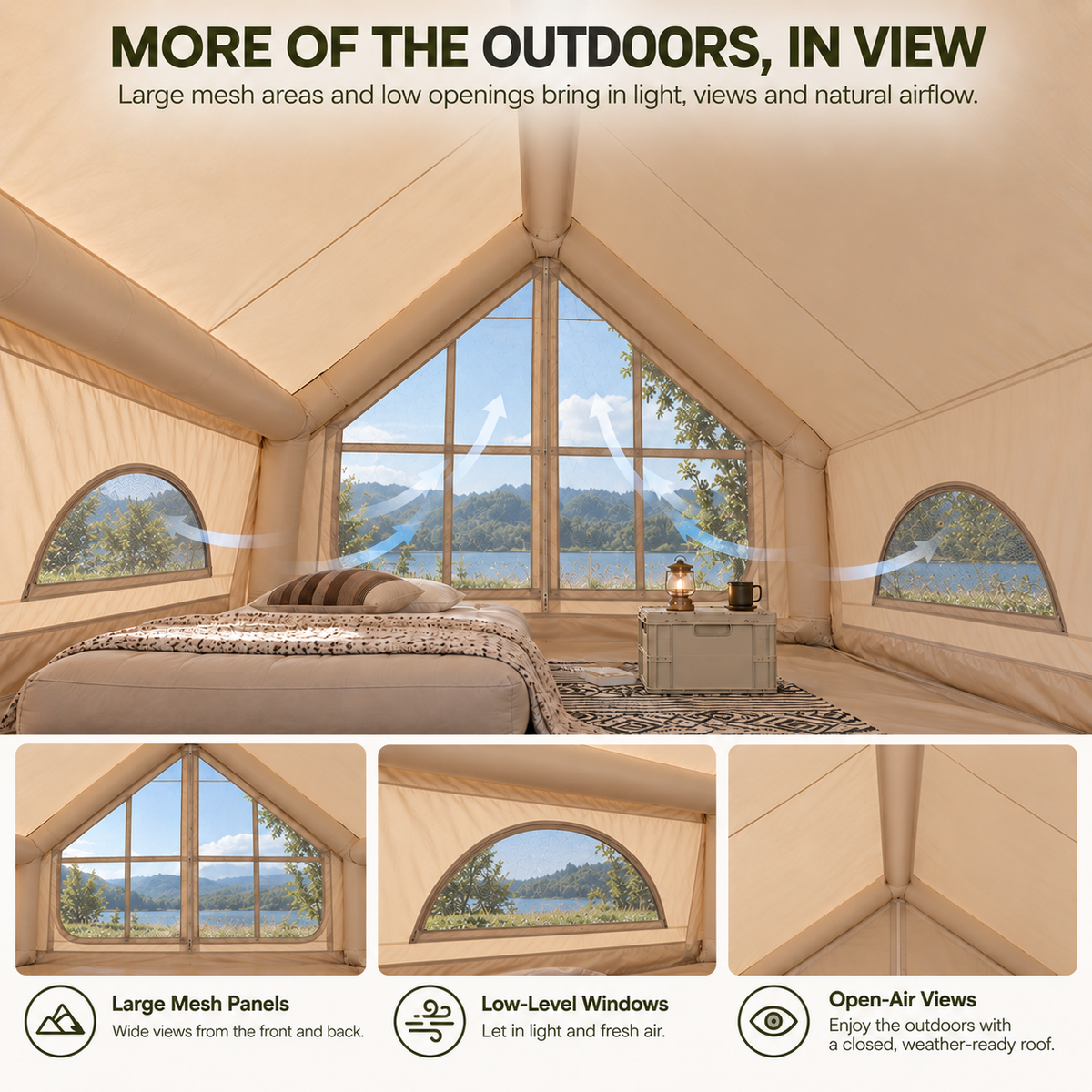 Weisshorn Inflatable A-Frame Camping Tent Large Outdoor Glamping Beige Awezingly