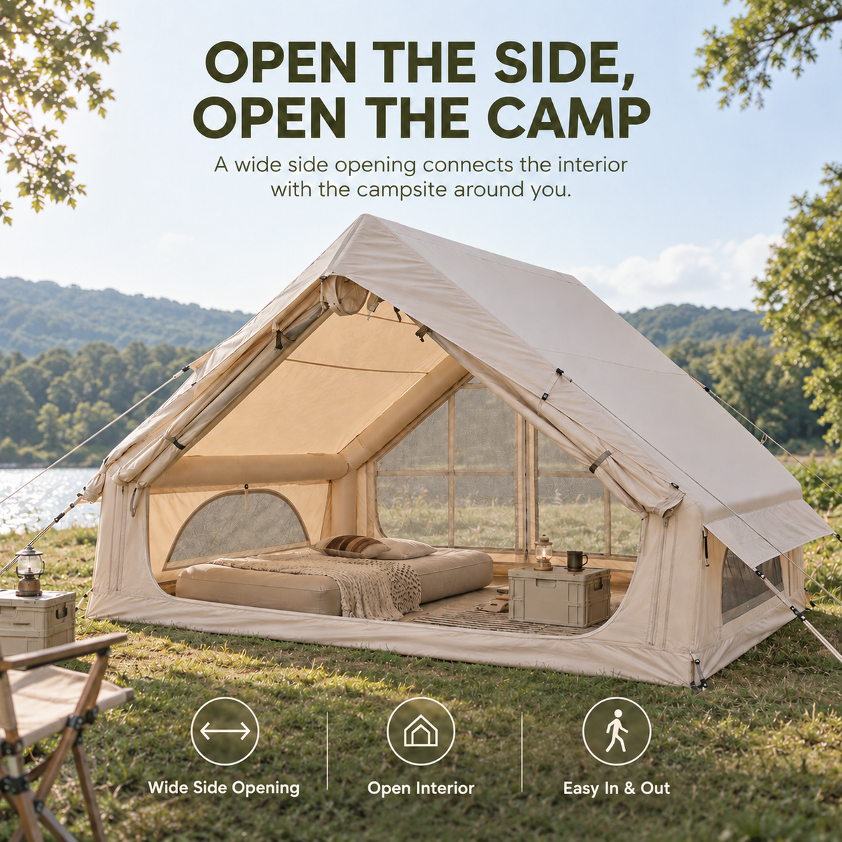 Weisshorn Inflatable A-Frame Camping Tent Large Outdoor Glamping Beige Awezingly