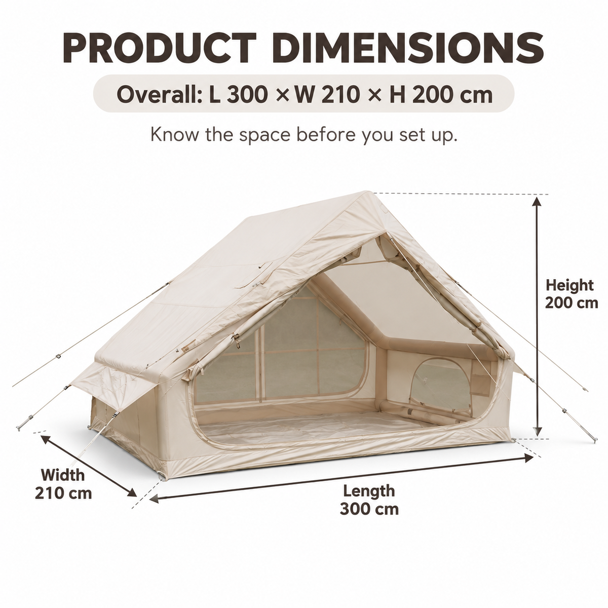 Weisshorn Inflatable A-Frame Camping Tent Large Outdoor Glamping Beige Awezingly