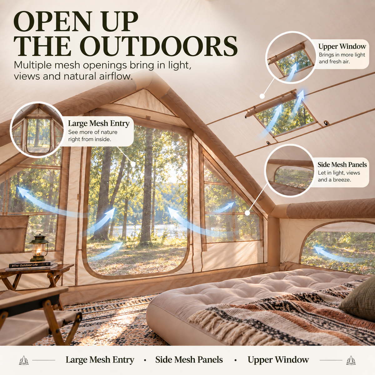 Weisshorn A-Frame Inflatable Air Tent with Mesh Windows, Family Glamping Awezingly