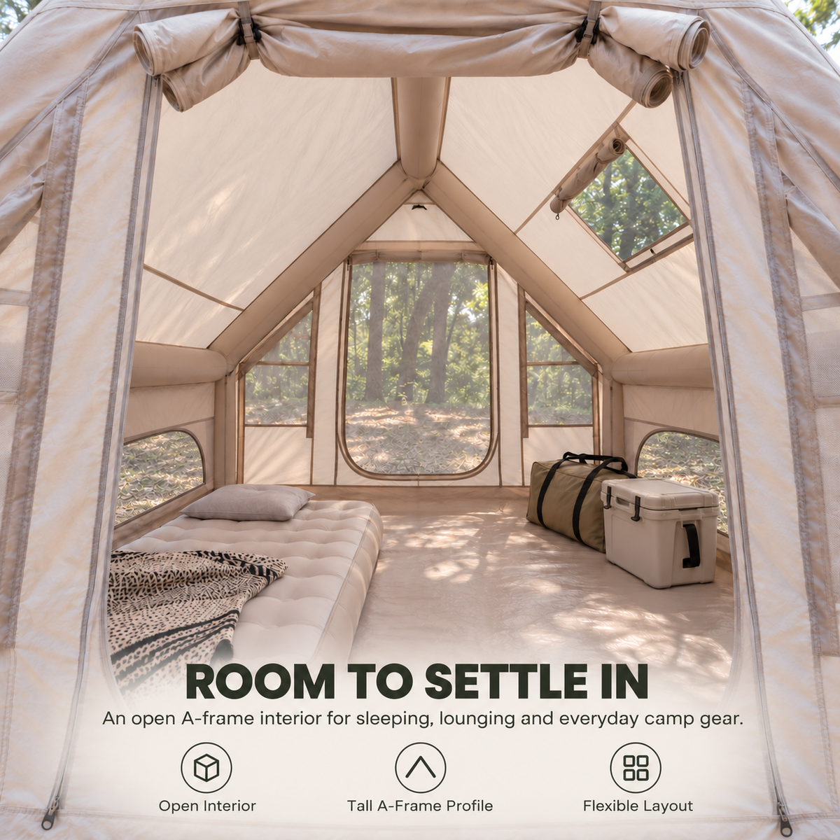 Weisshorn A-Frame Inflatable Air Tent with Mesh Windows, Family Glamping Awezingly