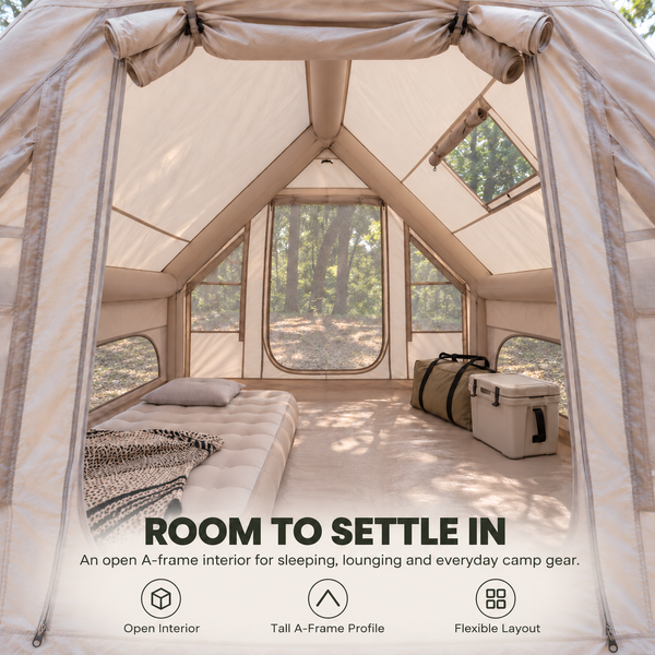 Weisshorn A-Frame Inflatable Air Tent with Mesh Windows, Family Glamping Awezingly