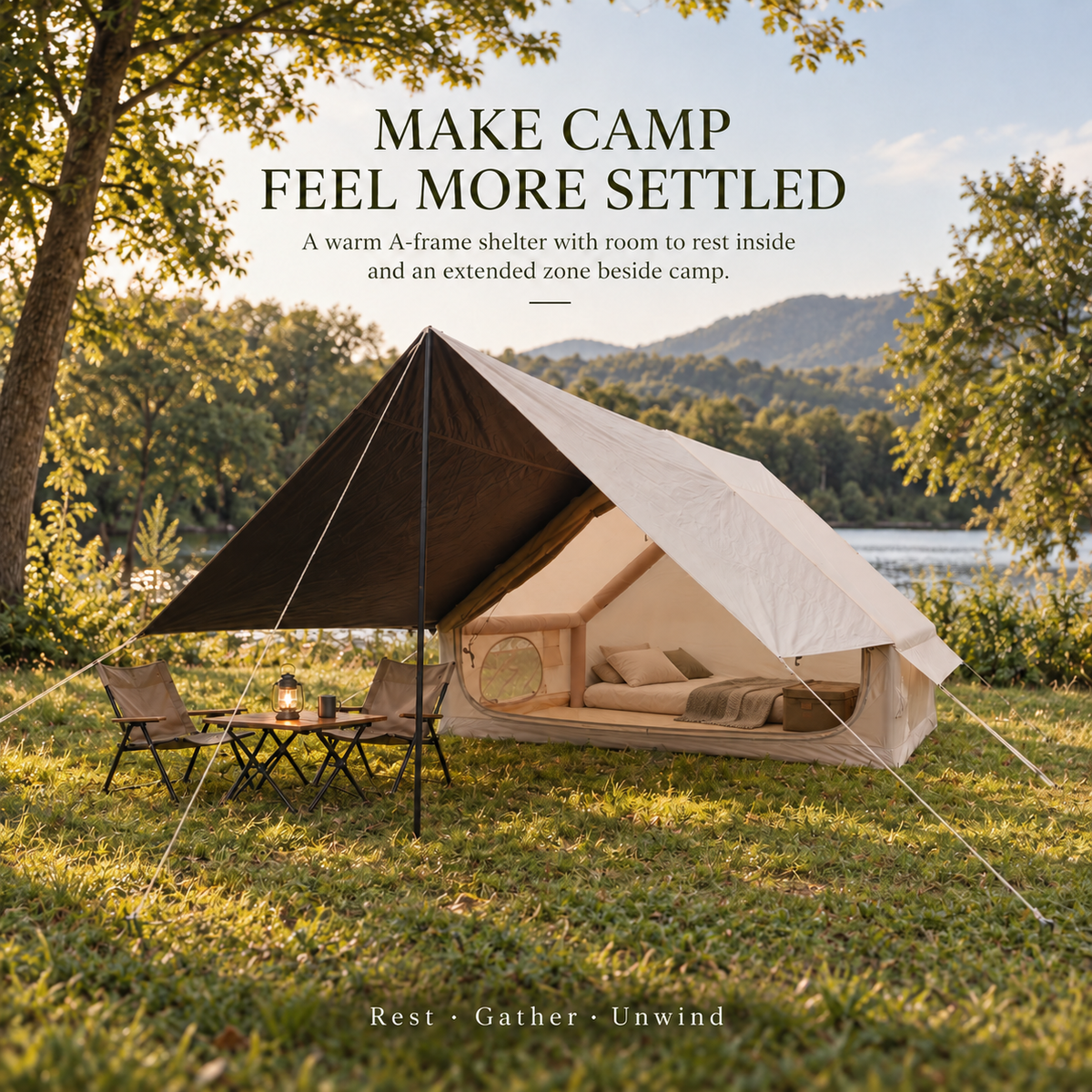 Weisshorn Inflatable A-Frame Tent with Extended Side Awning, Basecamp Awezingly