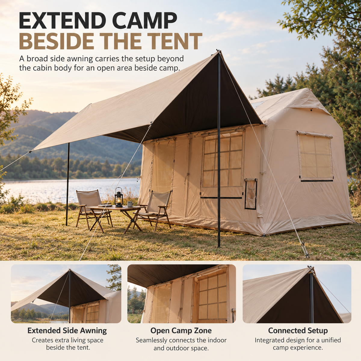 Weisshorn Inflatable Cabin Tent 300x400cm Side Awning Roof Skylight Awezingly