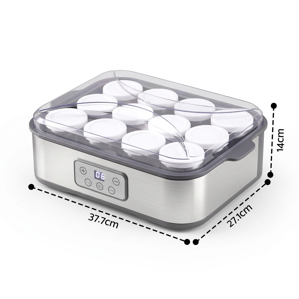 Devanti Yoghurt Maker Machine with 12x180ml Glass Cups Temp Control Grey Awezingly