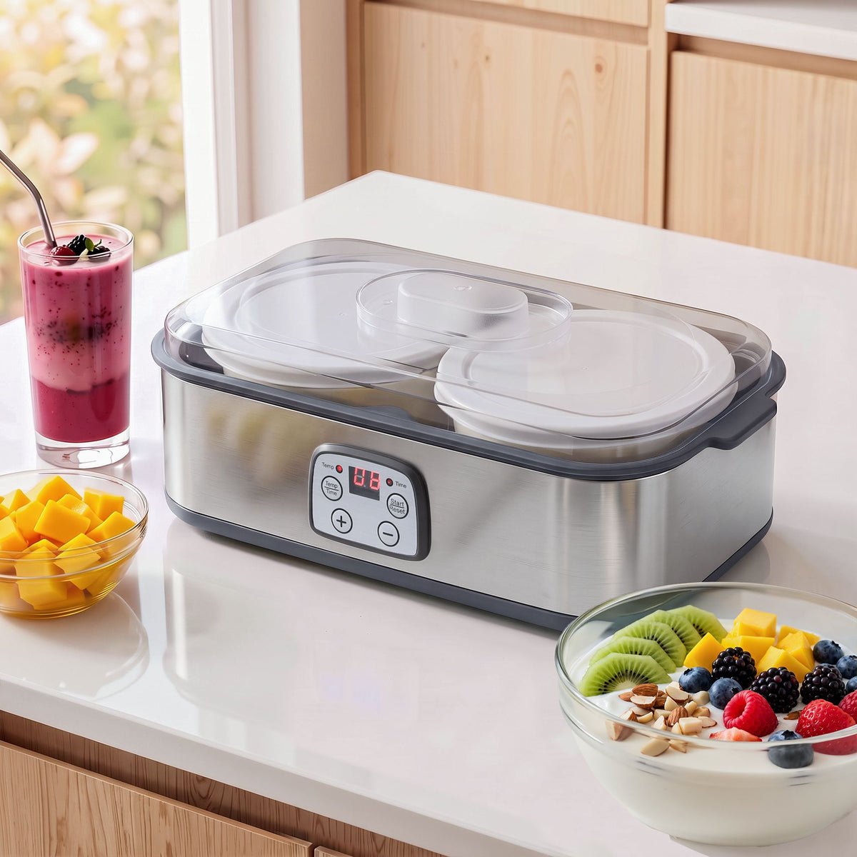 Devanti Greek Yoghurt Maker Machine 2x960ml Large Tubs Temp Control Grey Awezingly