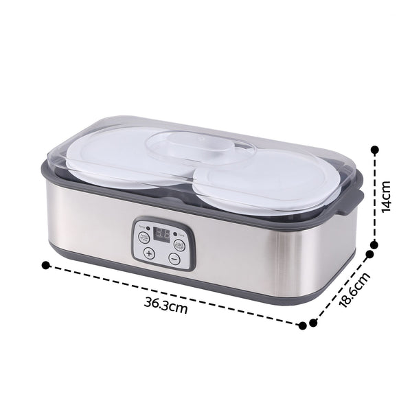 Devanti Greek Yoghurt Maker Machine 2x960ml Large Tubs Temp Control Grey Awezingly