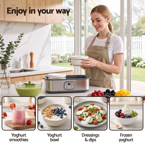 Devanti Greek Yoghurt Maker Machine 2x960ml Large Tubs Temp Control Grey Awezingly