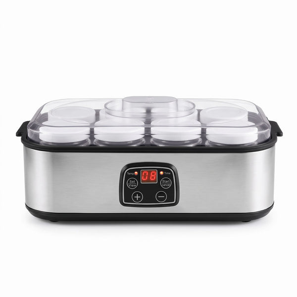 Devanti Yoghurt Maker Machine with 8x180ml Glass Cups Temp Control Black Awezingly