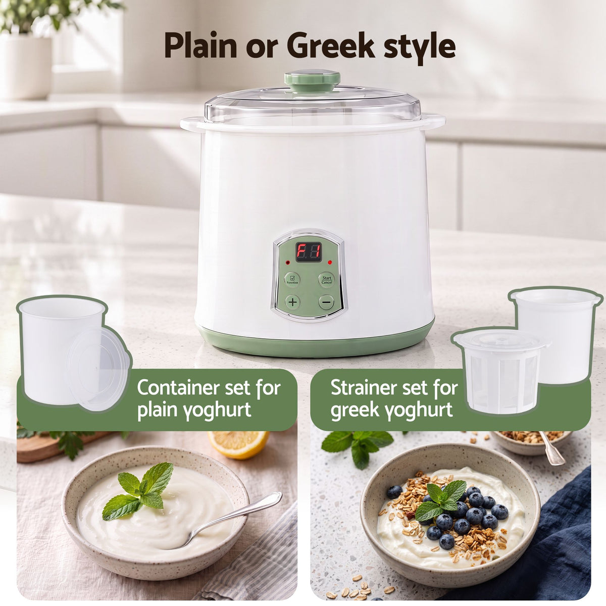 Devanti 2-in-1 Yoghurt Maker and Fermenter 2L with Greek Yoghurt Strainer Soft Cheese Machine Awezingly