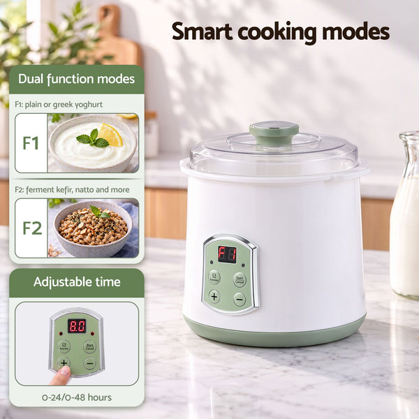 Devanti 2-in-1 Yoghurt Maker and Fermenter 2L with Greek Yoghurt Strainer Soft Cheese Machine Awezingly