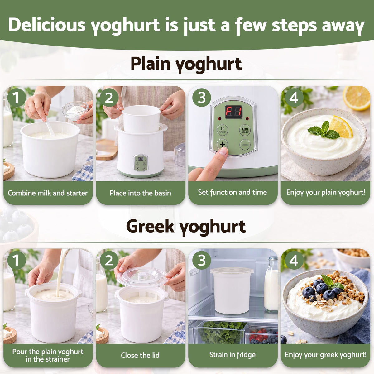 Devanti 2-in-1 Yoghurt Maker and Fermenter 2L with Greek Yoghurt Strainer Soft Cheese Machine Awezingly