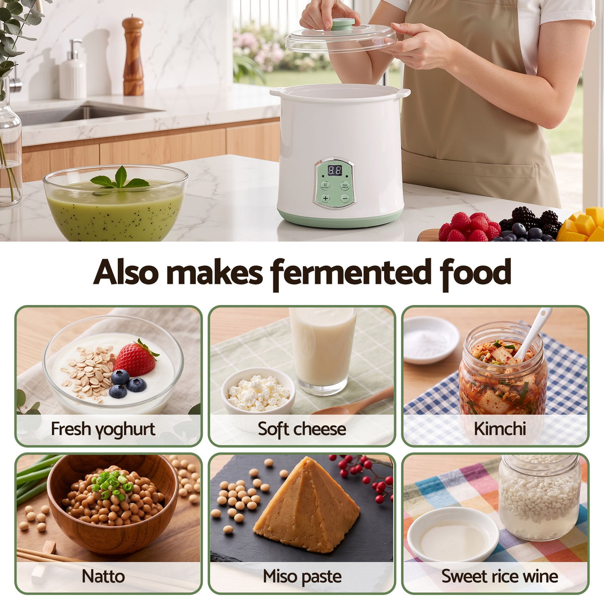 Devanti 2-in-1 Yoghurt Maker and Fermenter 2L with Greek Yoghurt Strainer Soft Cheese Machine Awezingly