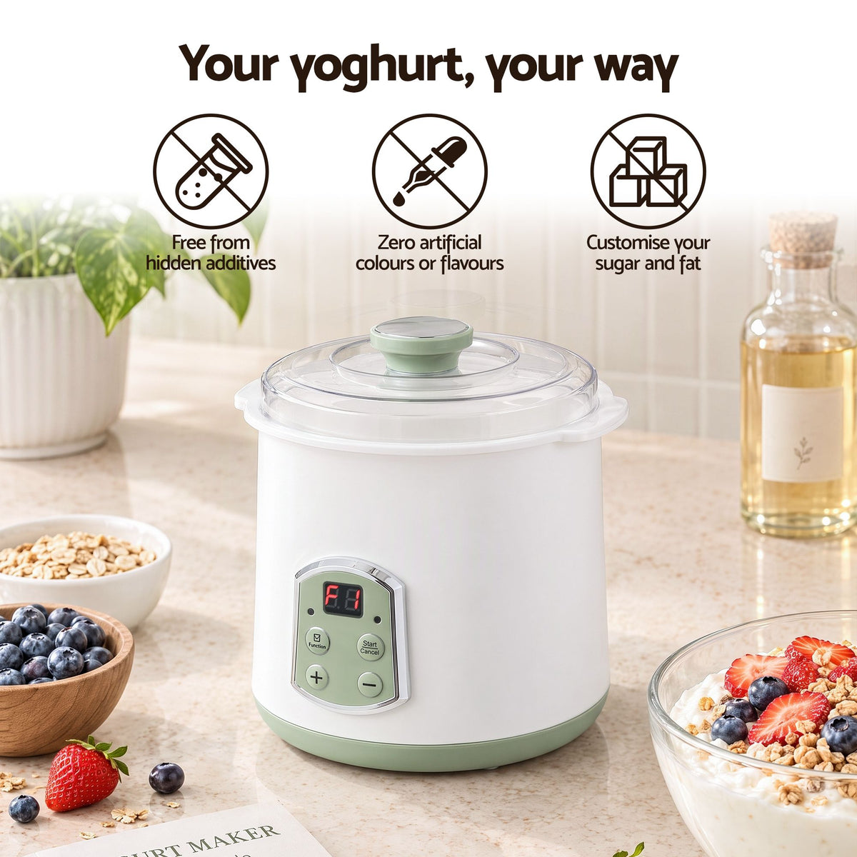 Devanti 2-in-1 Yoghurt Maker and Fermenter 2L with Greek Yoghurt Strainer Soft Cheese Machine Awezingly