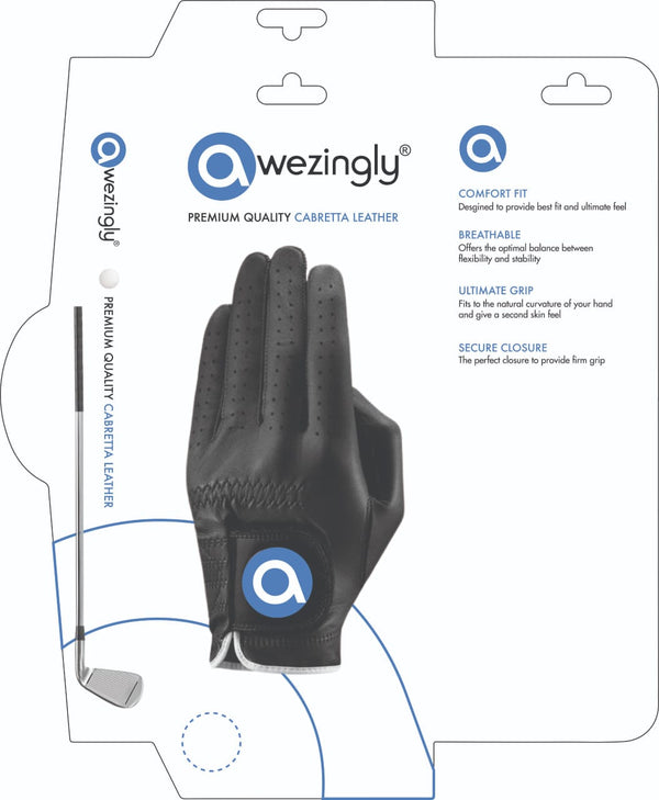 Awezingly Premium Quality Cabretta Leather Golf Glove for Men - Black Awezingly
