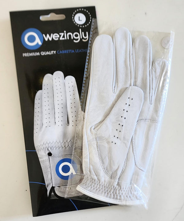 Awezingly Premium Quality Cabretta Leather Golf Glove for Men - White Awezingly