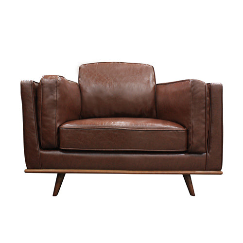 Single Seater Armchair Faux Leather Sofa Modern Lounge Accent Chair in Brown with Wooden Frame Does not apply
